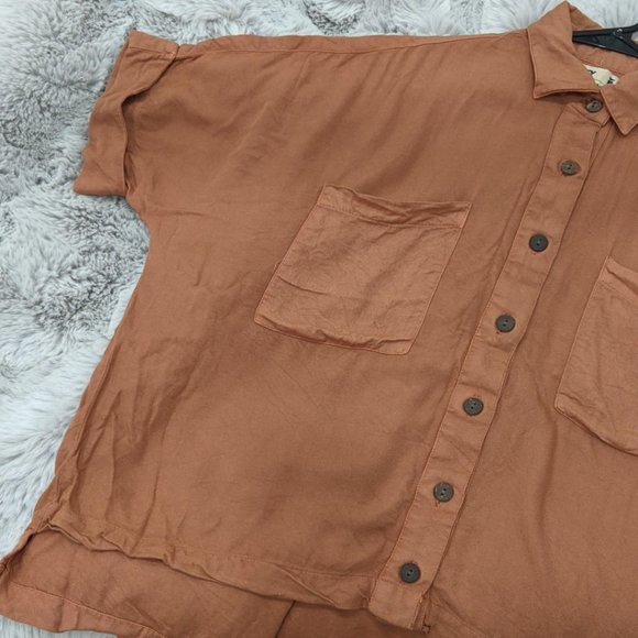 Jetty Chelsea top rust red orange brown dolman sleeve button up top (XS) - Picture 4 of 6